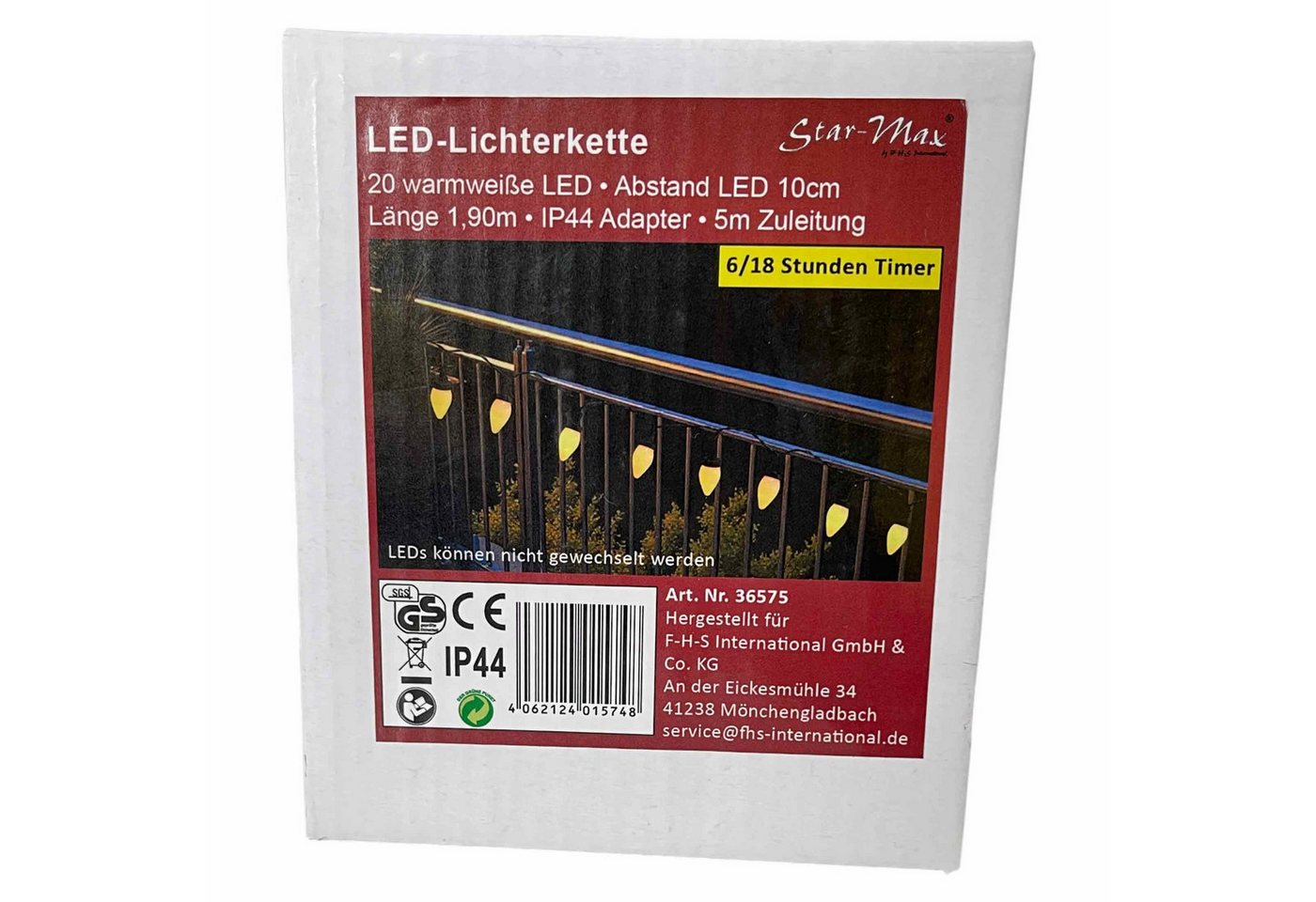 F-H-S International LED-Lichterkette, Party Tropfenform 1,9m warmweiß 6/18h Timer – Bild 5 von 5