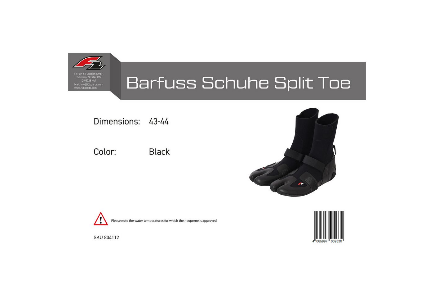 F2 F2 Neopren Schuhe Barfuss Schuhe Split Toe Surfschuhe 45-46 Schwarz Neoprenschuh – Bild 2 von 5