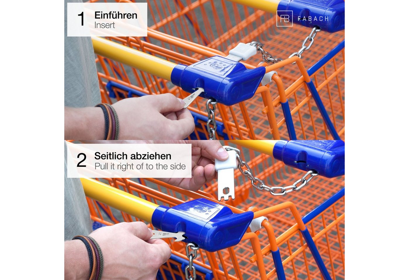 FABACH Schlüsselanhänger Trolley Key Silber Einkaufswagenlöser - Einkaufswagenchip Einkaufschip (2-tlg) – Bild 3 von 5
