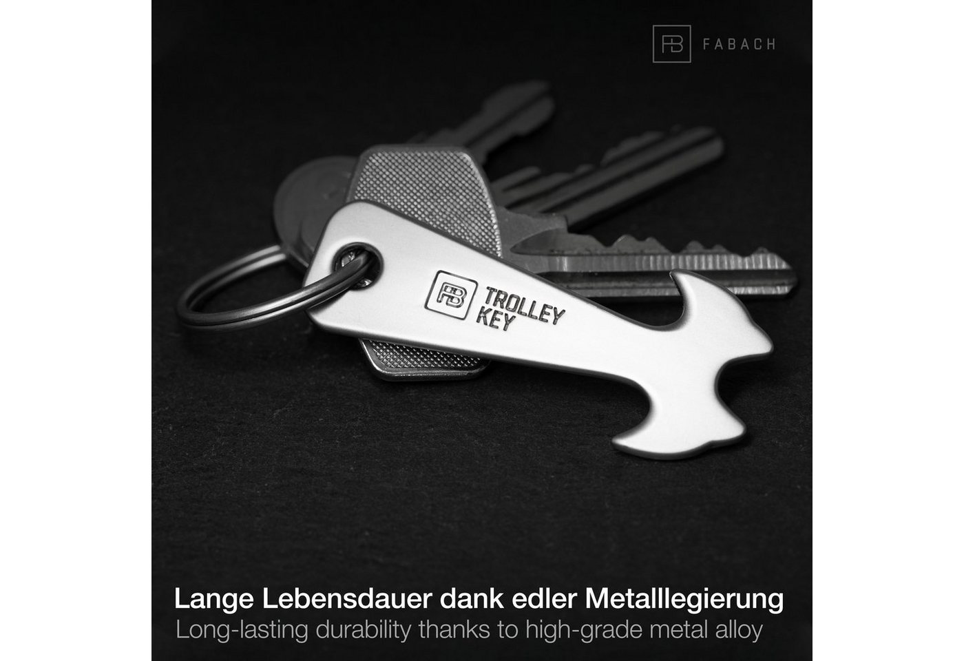 FABACH Schlüsselanhänger Trolley Key Silber Einkaufswagenlöser - Einkaufswagenchip Einkaufschip (2-tlg) – Bild 4 von 5