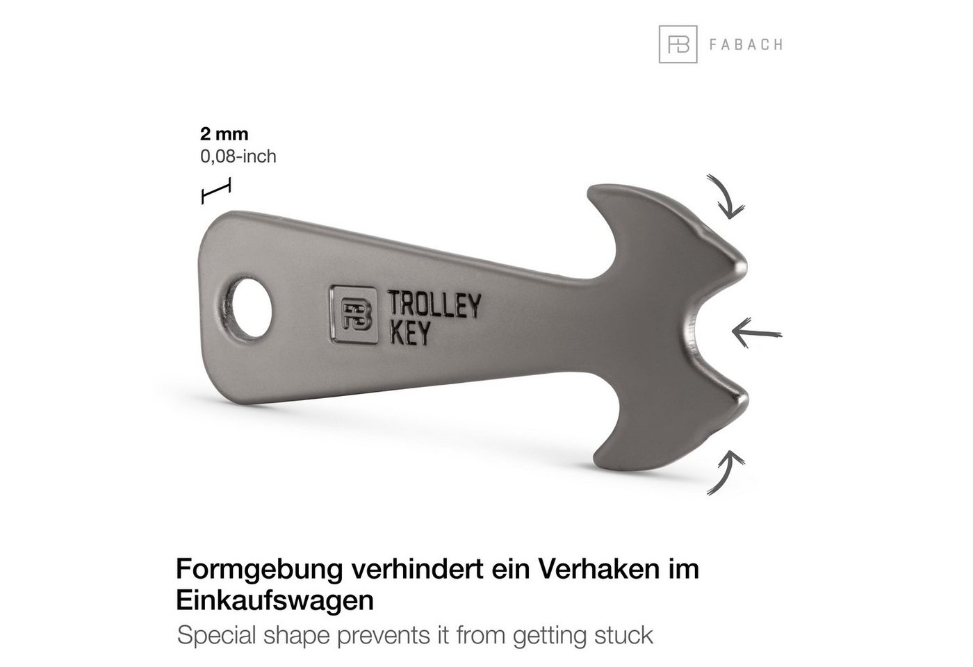 FABACH Schlüsselanhänger Trolley Key Silber Einkaufswagenlöser - Einkaufswagenchip Einkaufschip (2-tlg) – Bild 5 von 5