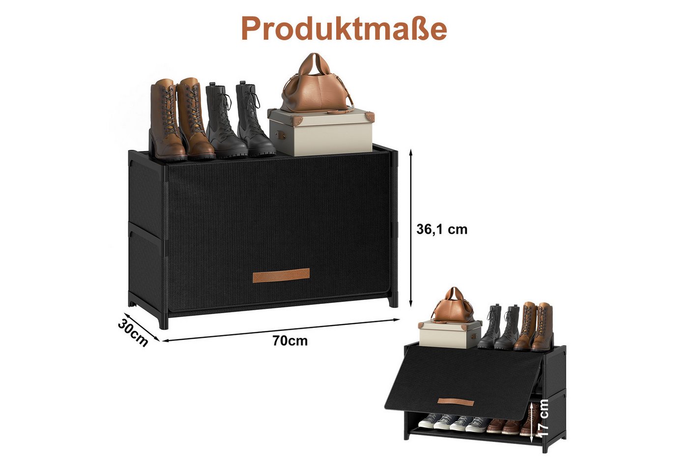 FABATO Schuhschrank Kunststoff-Schuhorganizer, Schuhschrank mit Tür in Schwarz (1-St) 3-stufiger Schuhschrank mit Tür – Platz für 12 Paar Schuhe – Bild 3 von 5