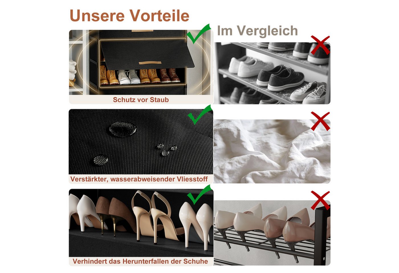 FABATO Schuhschrank Kunststoff-Schuhorganizer, Schuhschrank mit Tür in Schwarz (1-St) 3-stufiger Schuhschrank mit Tür – Platz für 12 Paar Schuhe – Bild 5 von 5