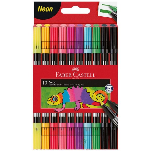 Faber-Castell Filzstift Neon, (10-tlg), 10er Set, Doppelfasermaler
