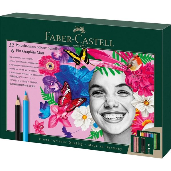 Faber-Castell Künstlerstift Polychromos und Pitt Graphite Matt Geschenkset 40 teilig, Wisch und wasserfest