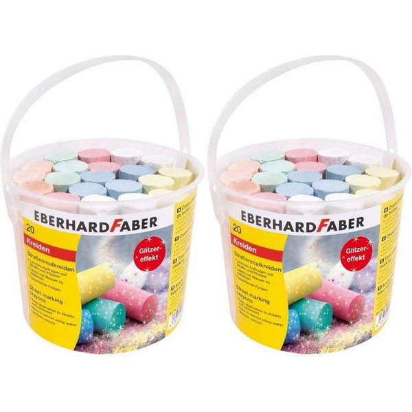 Faber-Castell Malkreide 526520 526520 Set 2x 20er Eimer Straßenmalkreide Glitzer