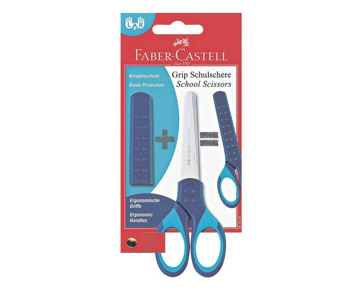 Faber-Castell Papierscheren Grip, Schulschere 20 cm, mit Schutzkappe, für Rechts- und Linkshänder – Bild 2 von 4