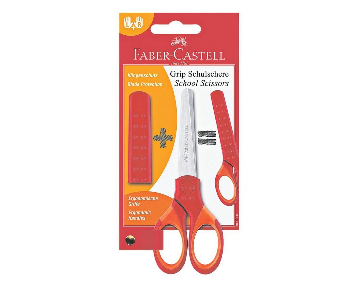 Faber-Castell Papierscheren Grip, Schulschere 20 cm, mit Schutzkappe, für Rechts- und Linkshänder – Bild 2 von 4