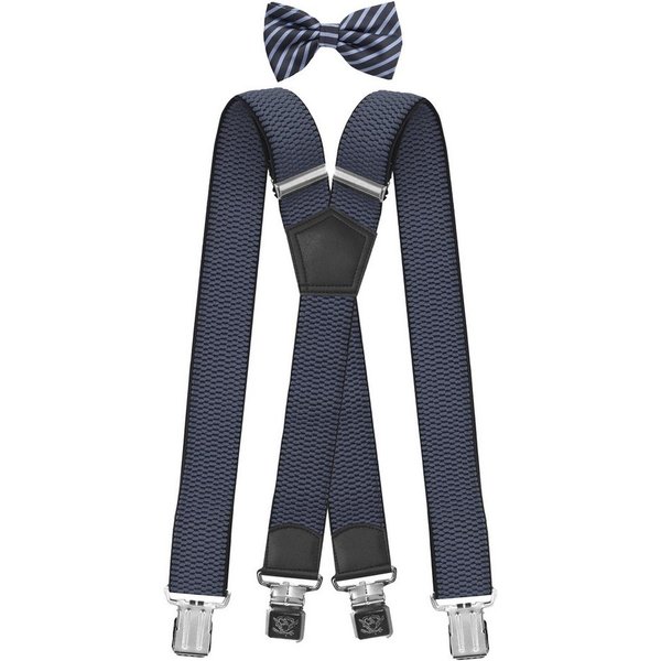 Fabio Farini Hosenträger Herren Hosenträger Pack 4cm X-Form mit passender Fliege Set Hellblau 4cm Hosenträger - Hellblau/Dunkelblau Gestreifte Fliege