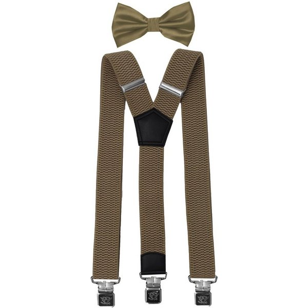 Fabio Farini Hosenträger mit passender Fliege als Set 4cm Y-Form für Herren Pack Beige 4cm Hosenträger - Unifarben Fliege