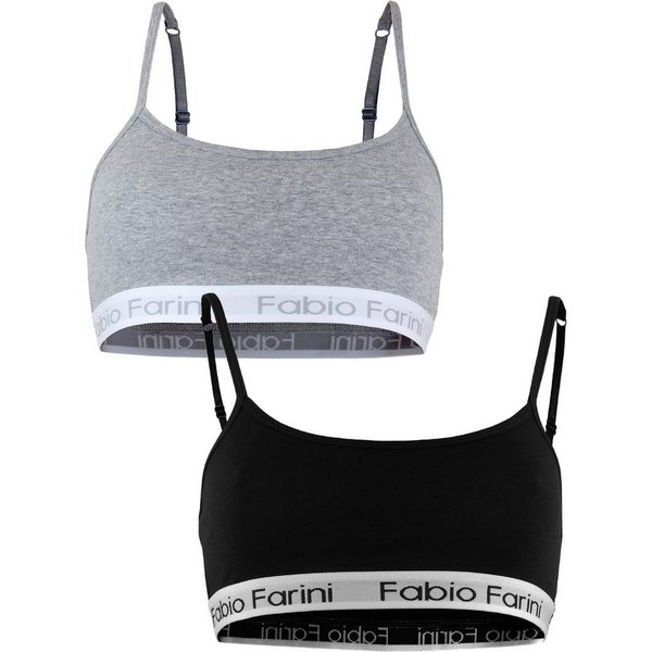 Fabio Farini Sport-BH Mädchen Unterwäsche - Mädchen Sport-BH aus Baumwolle mit Strech-Anteil (Packung, 2-tlg) bügellos, mit Spaghettiträgern und Logo-Bund