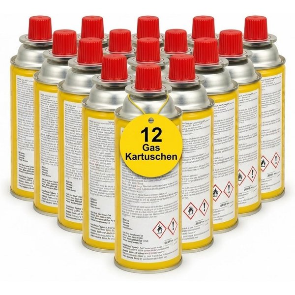 Fabona Gaskartusche Campingkartusche 12er Pack, 12 St., Vorratspack Butan Schnellverschlusskartuschen