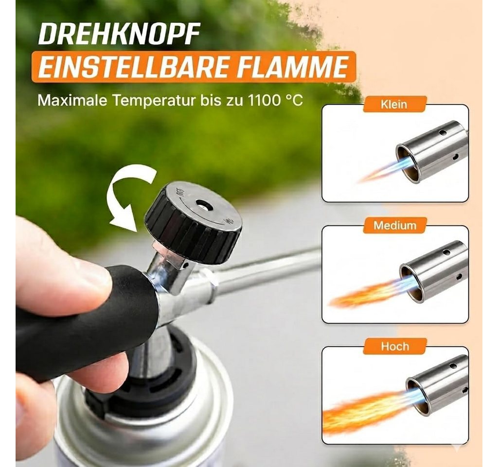 Fabona Unkrautbrenner Unkrautvernichter, 1100 °C maximal, (4-tlg., mit Piezozündung – professionelles Abflammgerät), inkl. 4-Gas-Kartusche – Bild 4 von 5