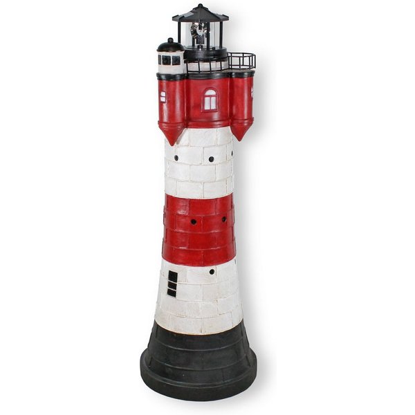 Fachhandel Plus Gartenfigur Leuchtturm Roter Sand mit Solar Beleuchtung Rundum Leuchtfeuer 80 cm, maritime Dekoration für Ihren Garten