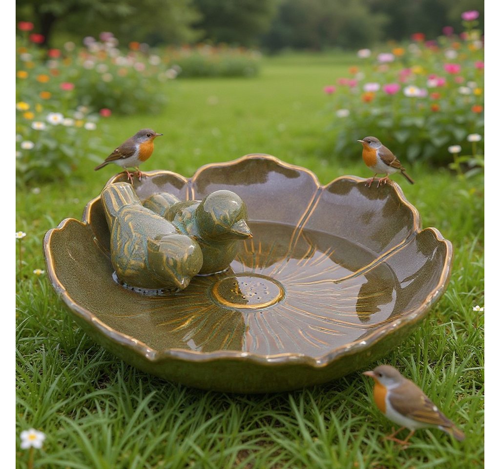 Fachhandel Plus Vogeltränke winterfest, Fleur, Ø 23 cm oder Ø 28 cm, mit 2 Deko-Vögeln, 5 Farben und 2 Größen zur Auswahl – Bild 2 von 2