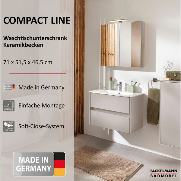 FACKELMANN Badmöbel-Set COMPACT LINE Waschbecken mit Unterschrank, Keramik, Soft-Close