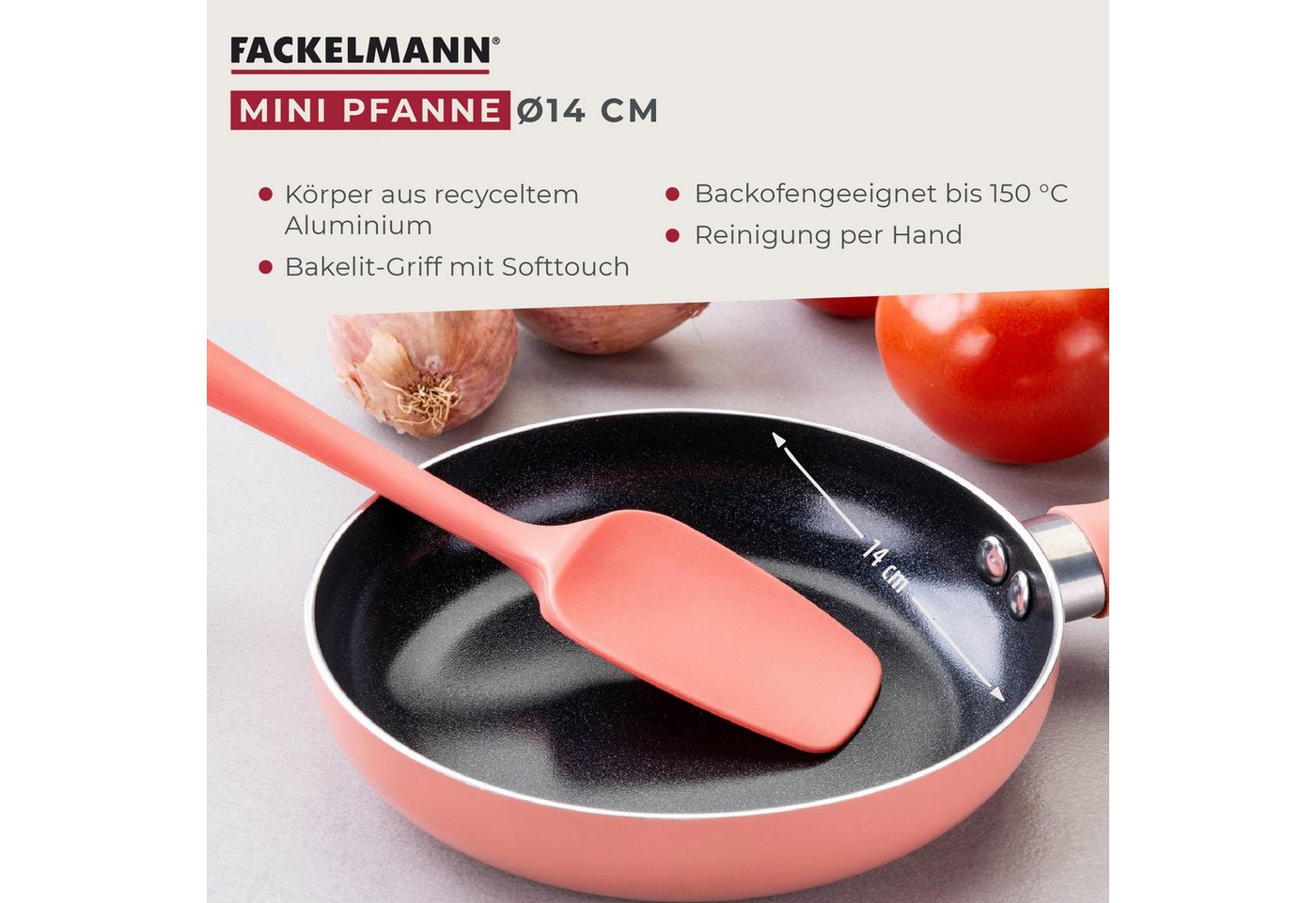 FACKELMANN Bratpfanne Mini Pfanne, Mini Cooking, Aluminium Pfanne, Ø14 cm, Rosa – Bild 2 von 5