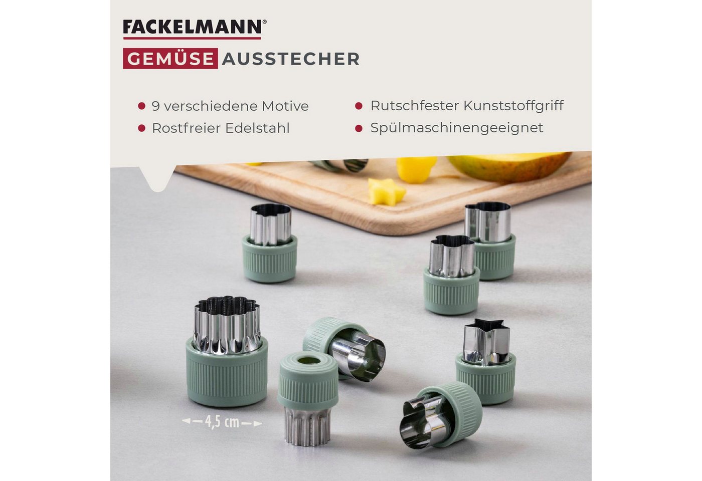 FACKELMANN Kinderbesteck Gemüse-Ausstechformen, Mini-Ausstecher, Kreativ-Küchenhelfer – Bild 2 von 5