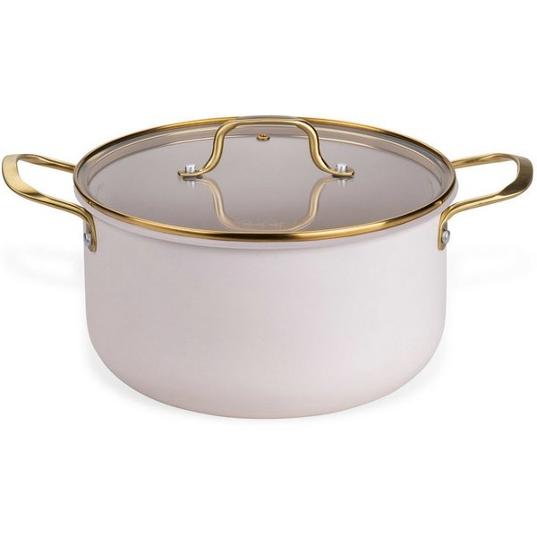 FACKELMANN Kochtopf mit Deckel, Kochgeschirr, Aluminiumtopf, Pastell-Beige