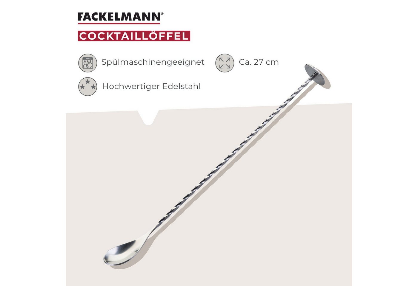 FACKELMANN Longdrinklöffel Cocktaillöffel, Barlöffel, Edelstahl Rührwerkzeug – Bild 3 von 5