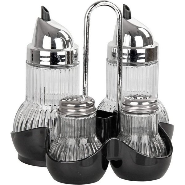 FACKELMANN Menage-Set für Essig, Öl, Salz, Pfeffer aus Glas und Edelstahl