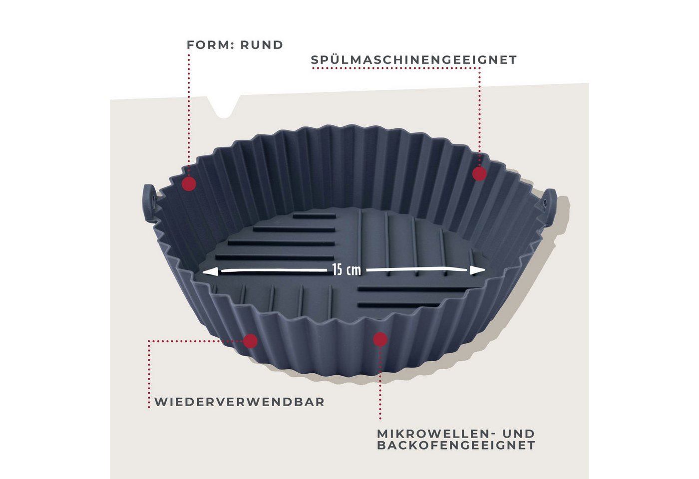 FACKELMANN Silikonform Backform für Heißluftfritteuse, Backform, Fritteusen-Einsatz, Rundform – Bild 2 von 5
