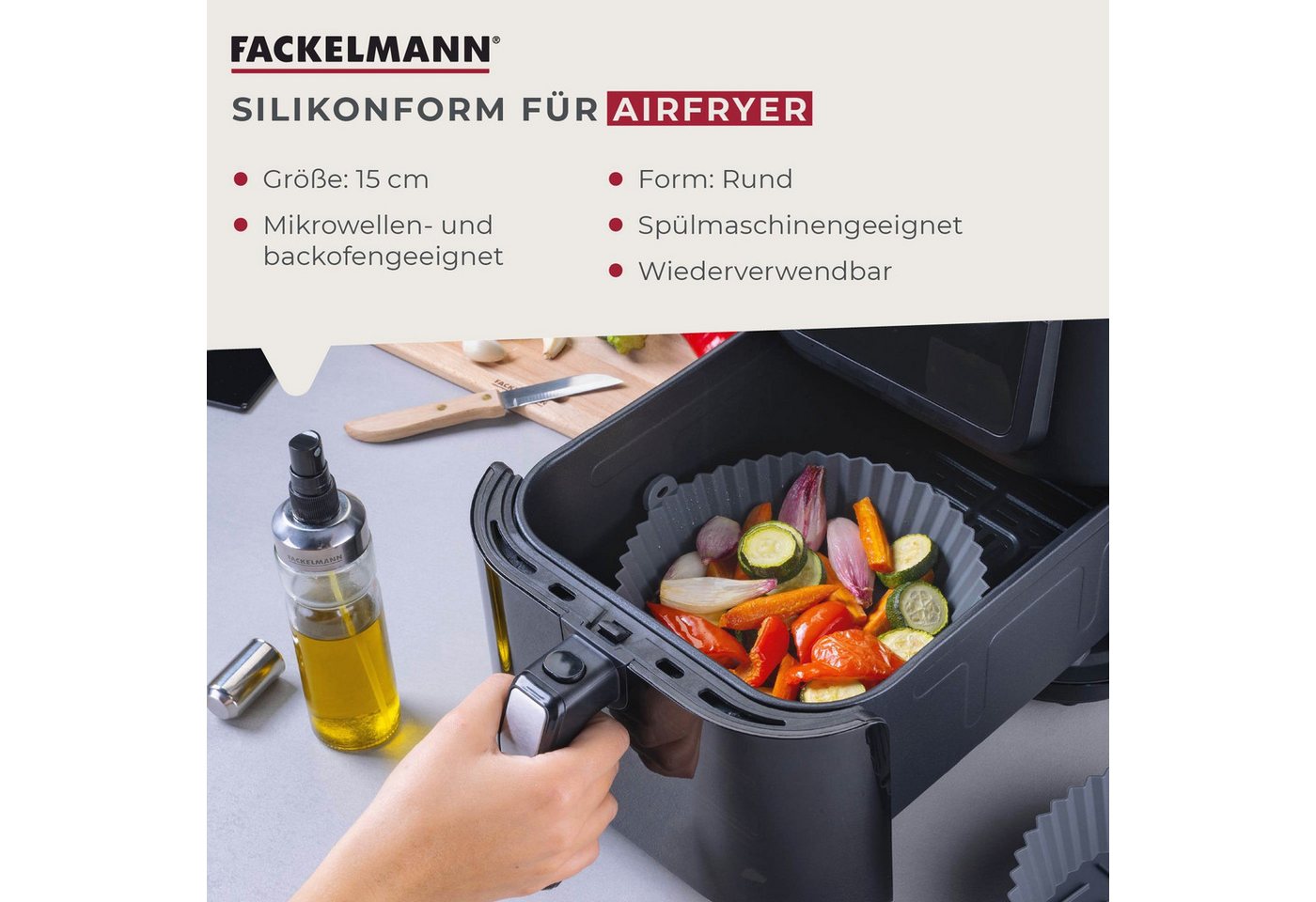 FACKELMANN Silikonform Backform für Heißluftfritteuse, Backform, Fritteusen-Einsatz, Rundform – Bild 3 von 5