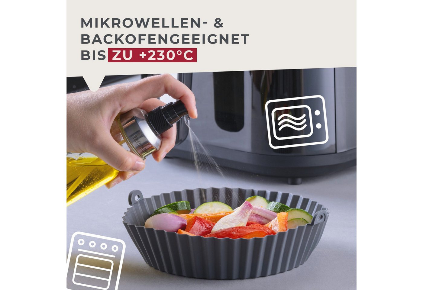 FACKELMANN Silikonform Backform für Heißluftfritteuse, Backform, Fritteusen-Einsatz, Rundform – Bild 5 von 5