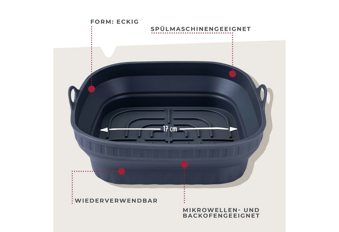 FACKELMANN Silikonform Backform für Heißluftfritteuse, faltbar, gerillter Boden, platzsparend – Bild 2 von 5