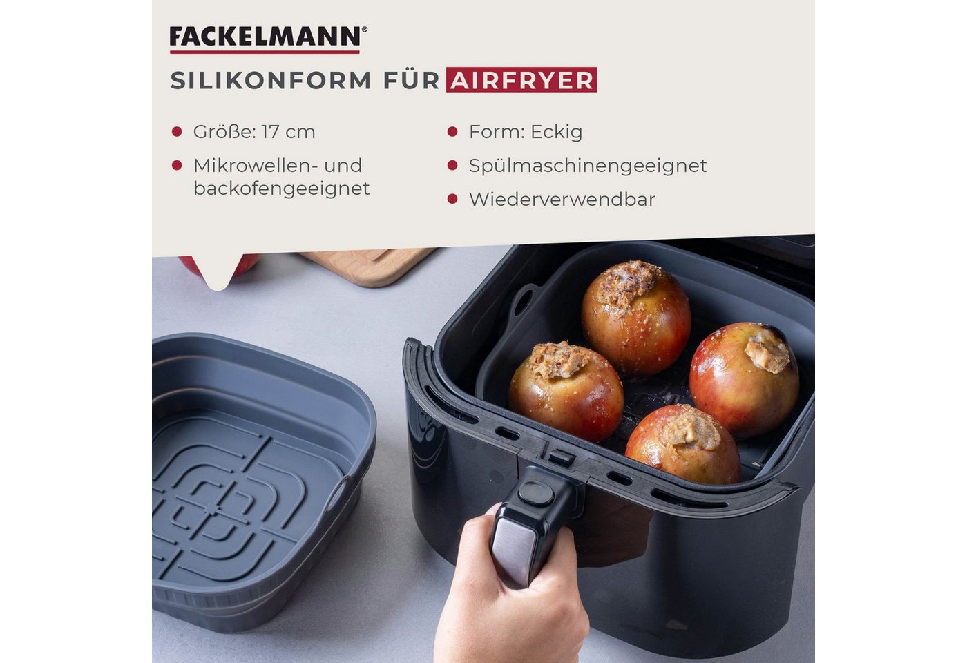 FACKELMANN Silikonform Backform für Heißluftfritteuse, faltbar, gerillter Boden, platzsparend – Bild 3 von 5