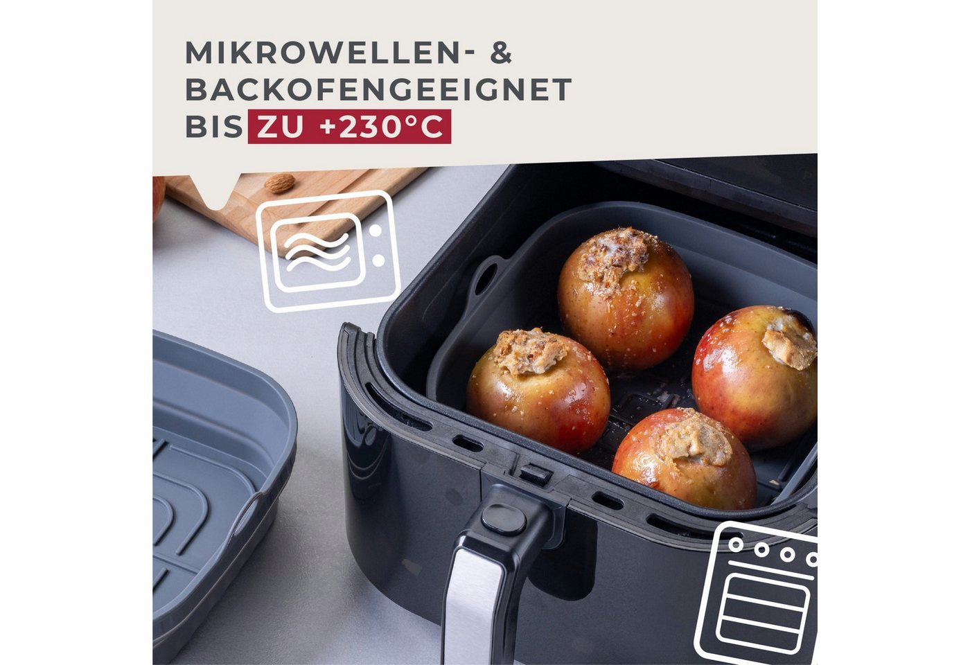 FACKELMANN Silikonform Backform für Heißluftfritteuse, faltbar, gerillter Boden, platzsparend – Bild 5 von 5