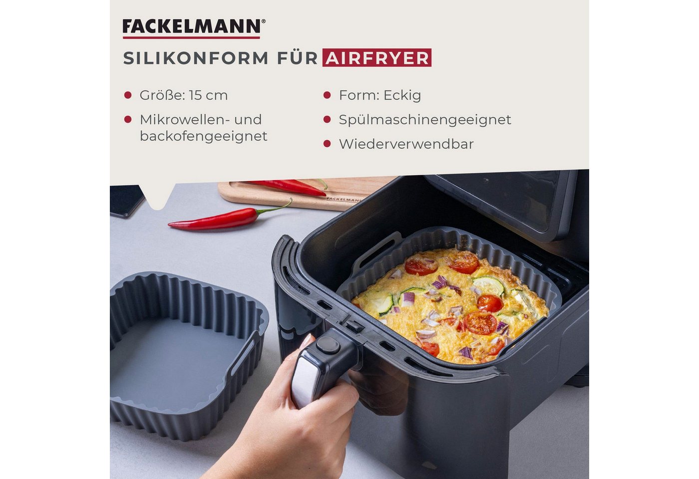 FACKELMANN Silikonform Backform für Heißluftfritteuse, Backform, Flexiform, Antihaft – Bild 3 von 5