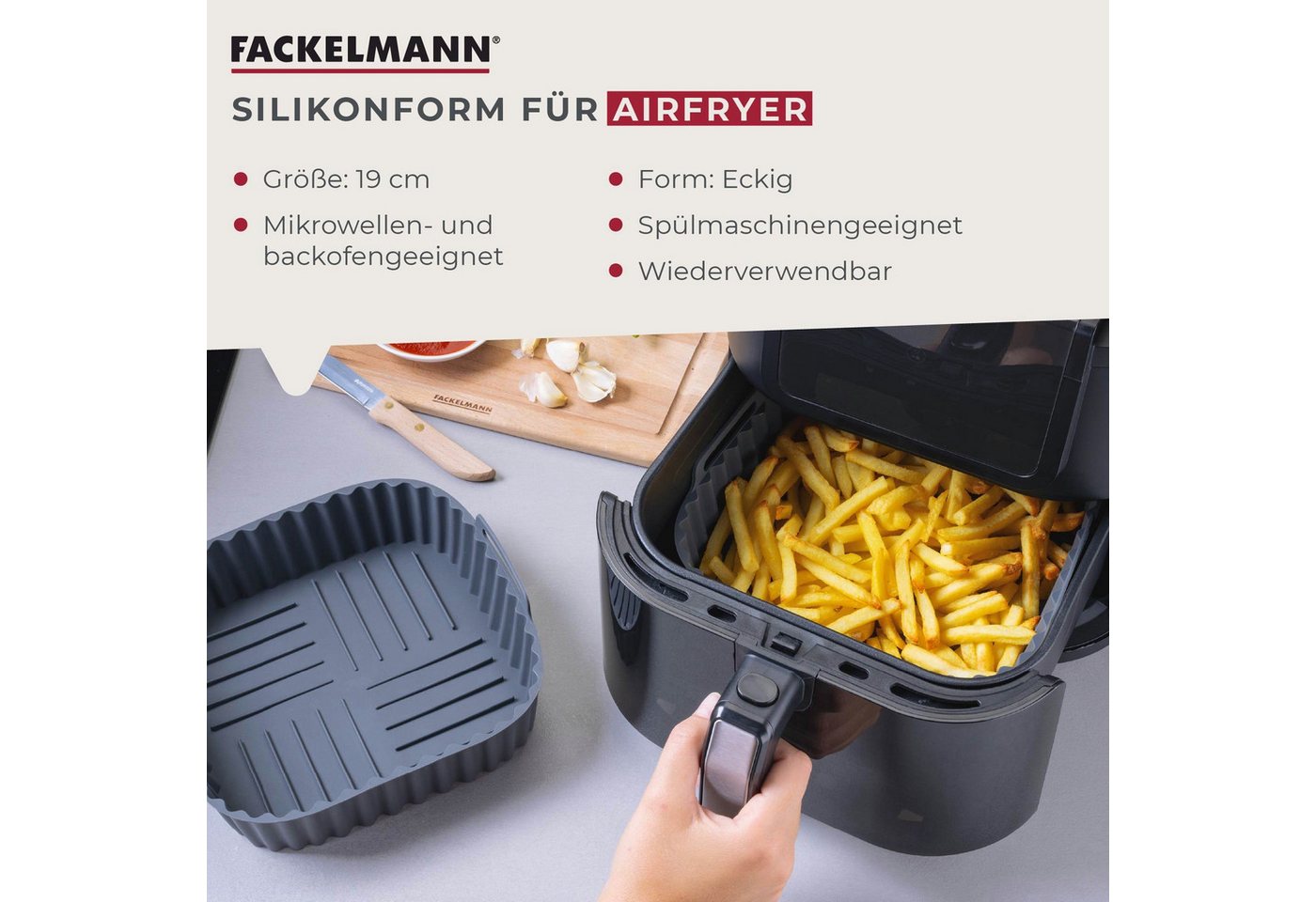 FACKELMANN Silikonform Silikon Backform, Heißluftfritteusen-Zubehör, Frittieren ohne Anhaften – Bild 3 von 5