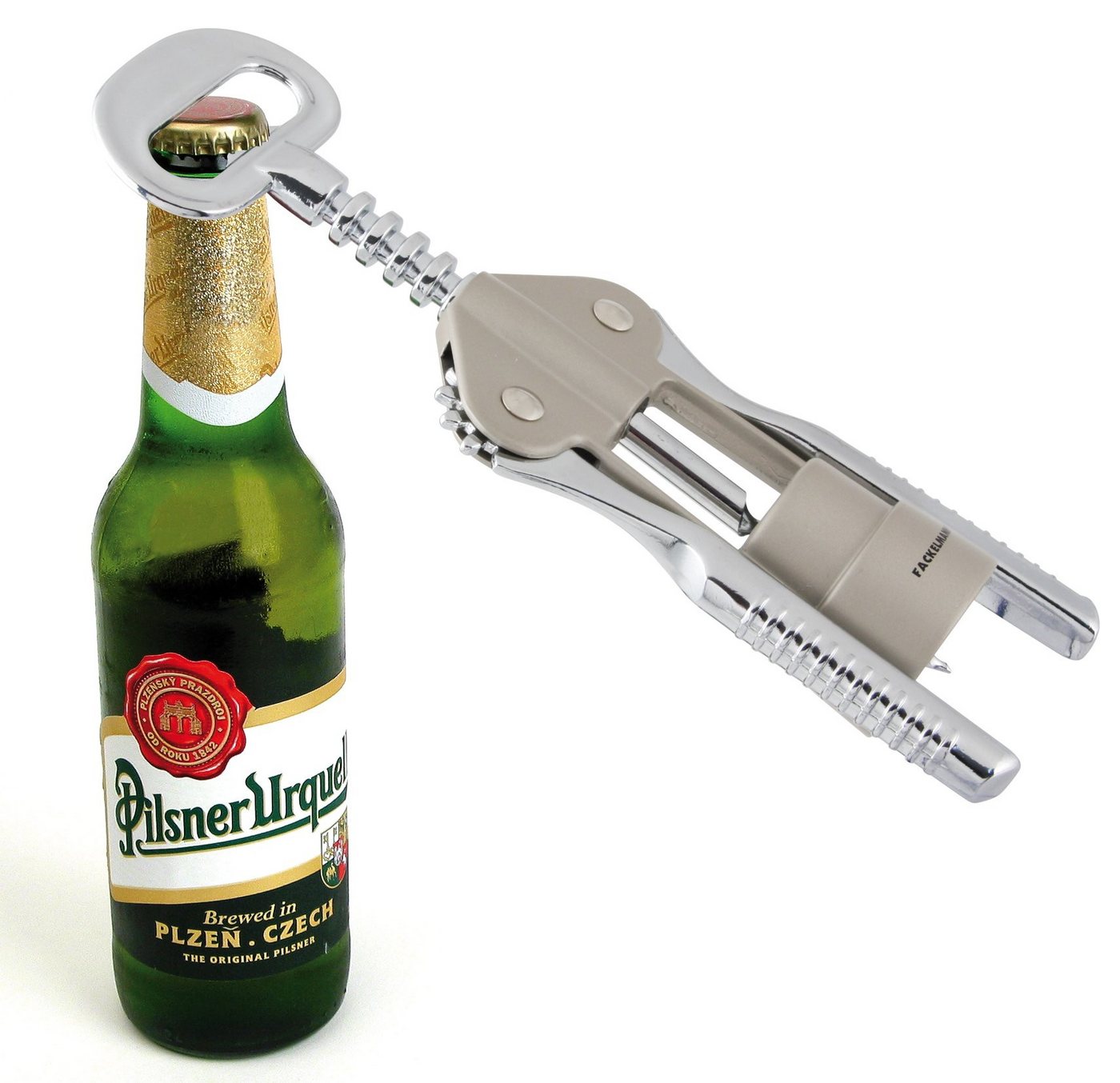 FACKELMANN Weinflaschenöffner Bar&Wine, Wein-/Proseccoöffner (1-tlg), eleganter Flaschenöffner in Beige, Verzinkt & Verchromt – Bild 2 von 4