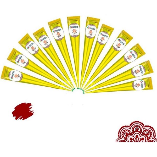 FADEDA Schmuck-Tattoo 12x 100% Natural Henna Paste Kastanienbraun (Rotbraun) 360gr