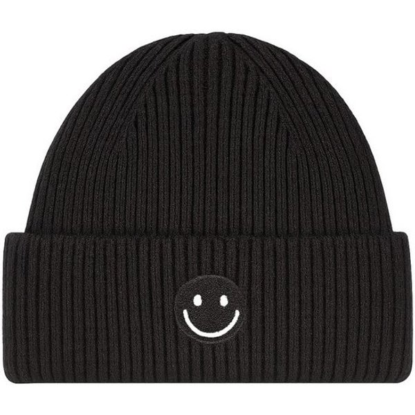 Faera Strickmütze Mit Smiley, Rippenstrick, weiches für Damen (1-St., modisch) Normal Fit Zeichen elastisch Ohne Verschluss Casual-Style