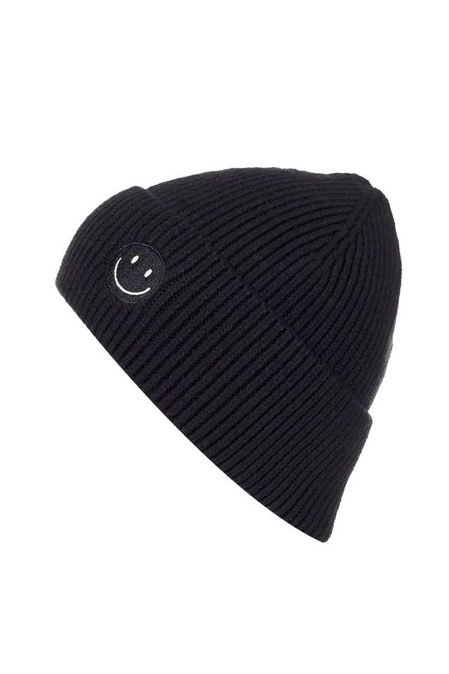 Faera Strickmütze Mit Smiley, Rippenstrick, weiches für Damen (1-St., modisch) Normal Fit Zeichen elastisch Ohne Verschluss Casual-Style – Bild 2 von 4