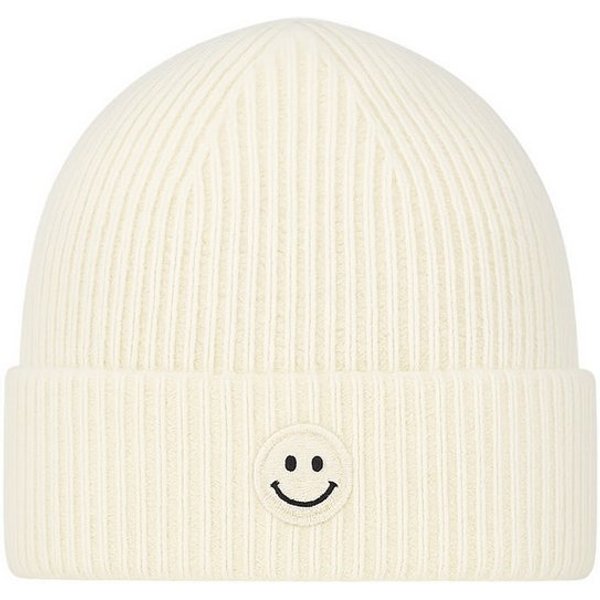 Faera Strickmütze Mit Smiley, Rippenstrick, weiches für Damen (1-St., modisch) Normal Fit Zeichen elastisch Ohne Verschluss Casual-Style
