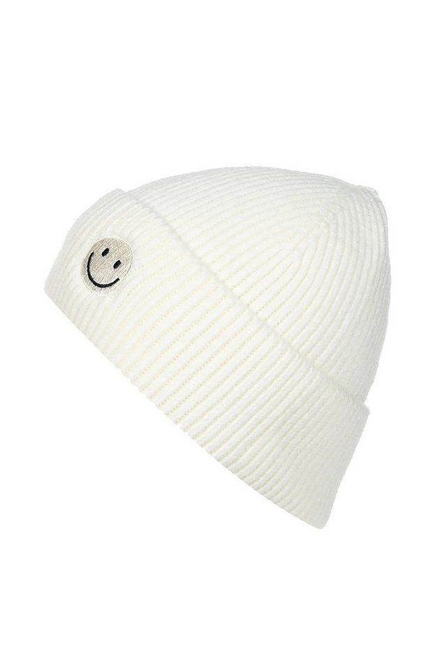Faera Strickmütze Mit Smiley, Rippenstrick, weiches für Damen (1-St., modisch) Normal Fit Zeichen elastisch Ohne Verschluss Casual-Style – Bild 2 von 4