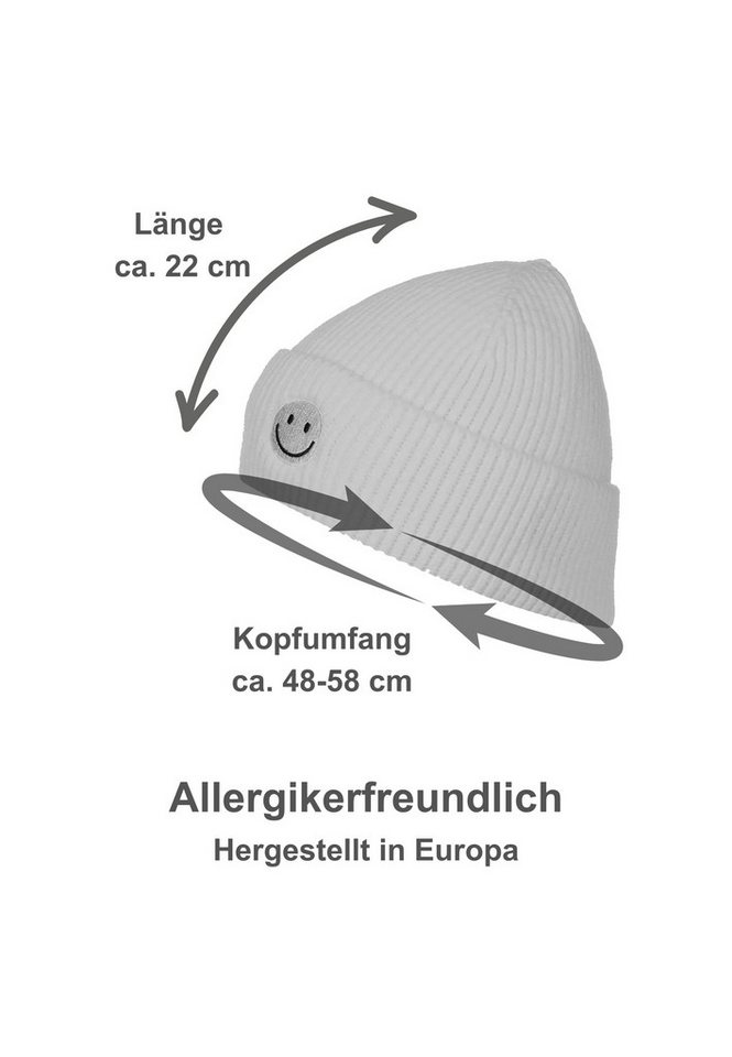 Faera Strickmütze Mit Smiley, Rippenstrick, weiches für Damen (1-St., modisch) Normal Fit Zeichen elastisch Ohne Verschluss Casual-Style – Bild 4 von 4