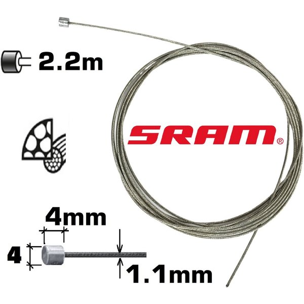 SRAM Fahrradkurbel Sram Pitstop 1.1mm x 2.2m Lang Schaltzug Schaltungsinnenzug