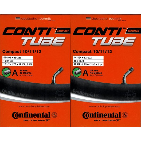 CONTINENTAL Fahrradschlauch 2x Continental Compact 10/11/12 Schlauch 10 11 12 Zoll AV Winkelventil, 12, (2-St)