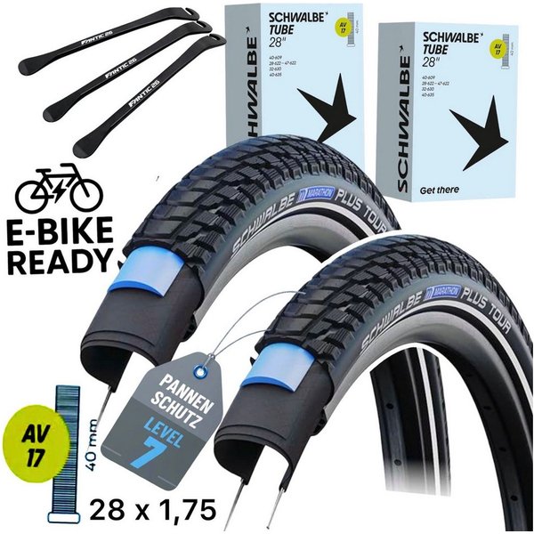 Schwalbe Fahrradschlauch 2x Schwalbe Marathon Plus TOUR 28" x 1,75" Reifen, Schläuche AV17 Set
