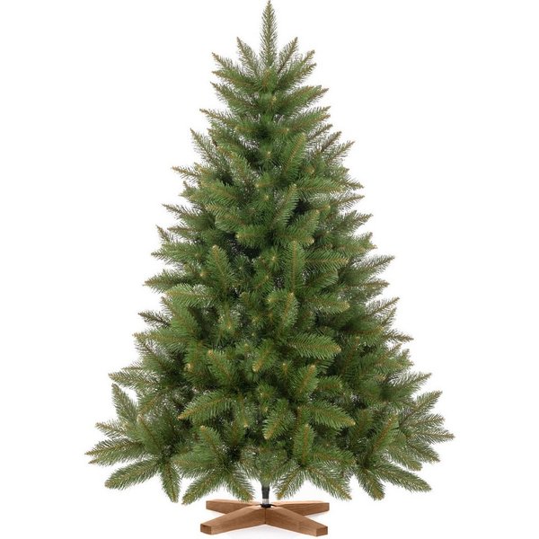 Fairytrees Künstlicher Weihnachtsbaum FT01, Fichte Natur, mit grünem Stamm und Echtholz Baumständer