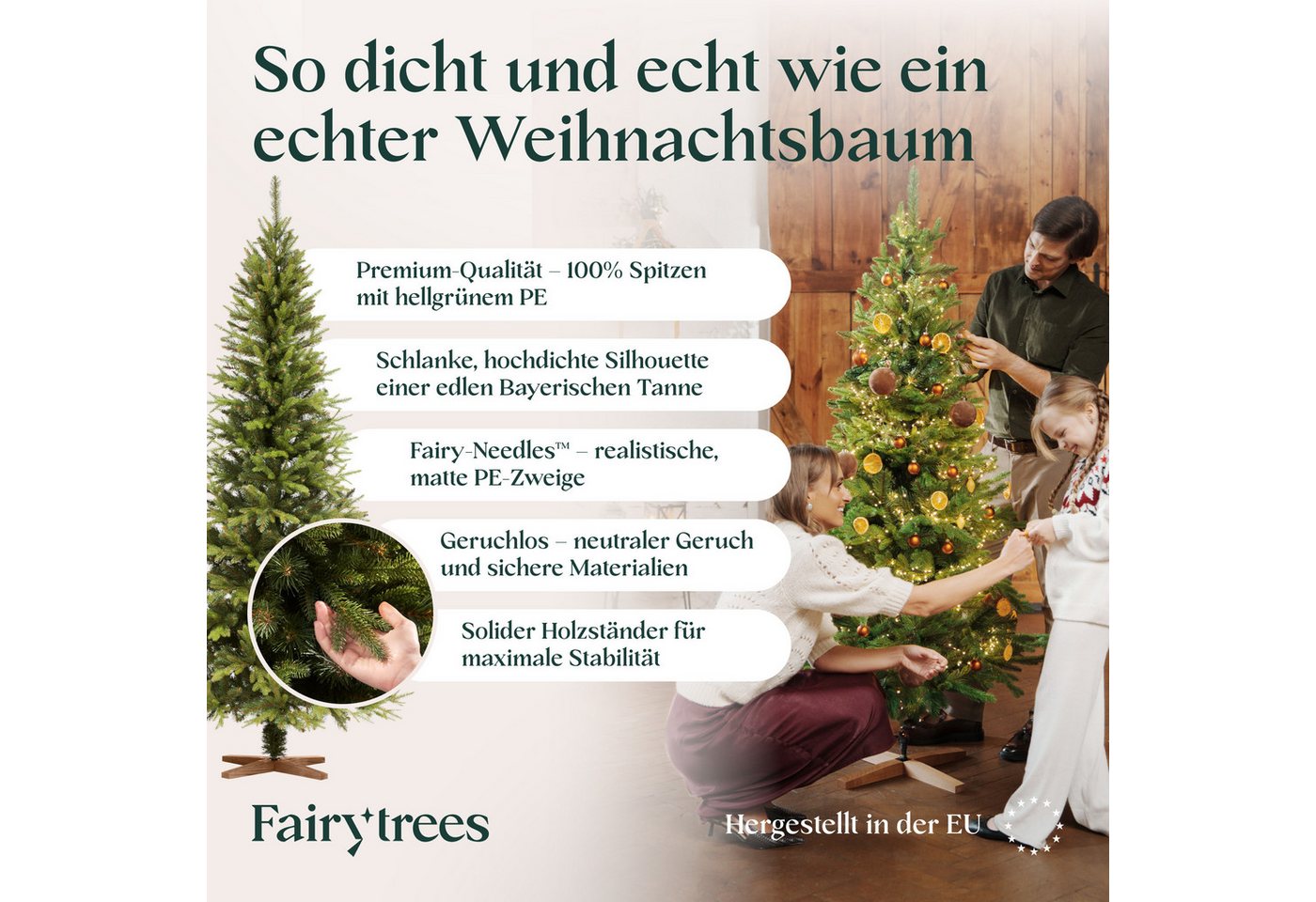 Fairytrees Künstlicher Weihnachtsbaum FT05, Nordmanntanne SLIM Premium, NORDMANNTANNE SLIM Premium – Bild 3 von 5
