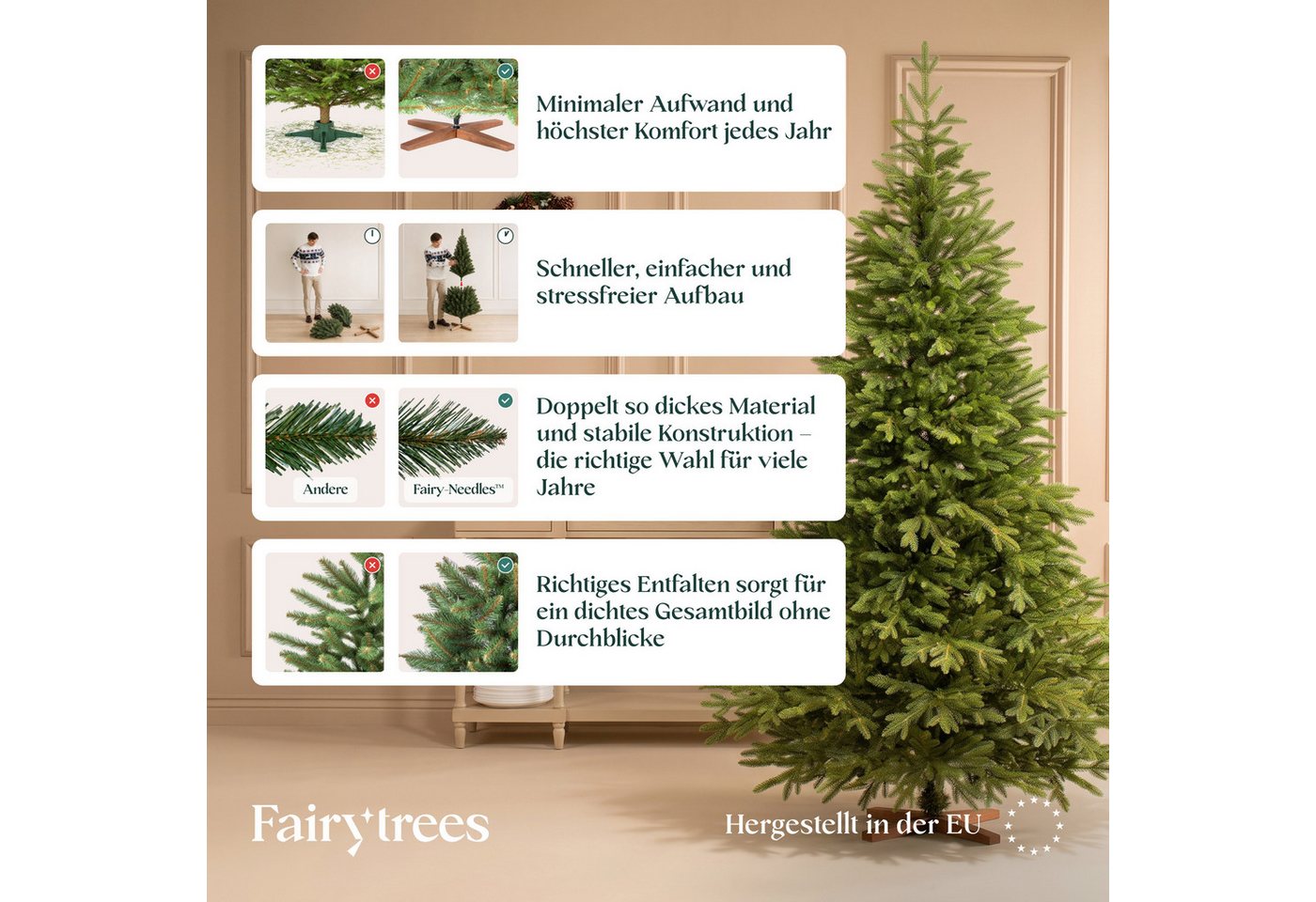Fairytrees Künstlicher Weihnachtsbaum FT06, Nordmanntanne Exklusiv 100% PE, Nordmanntanne Exklusiv 100% PE – Bild 5 von 5