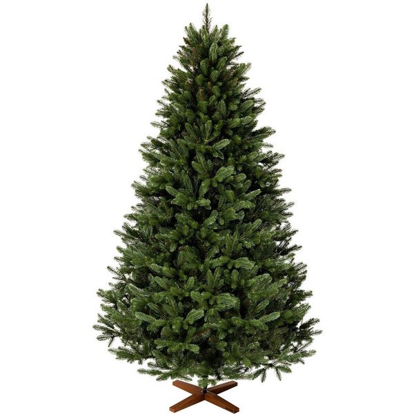 Fairytrees Künstlicher Weihnachtsbaum FT29, Nordmanntanne Premium, mit braunem Stamm und Echtholz Baumständer