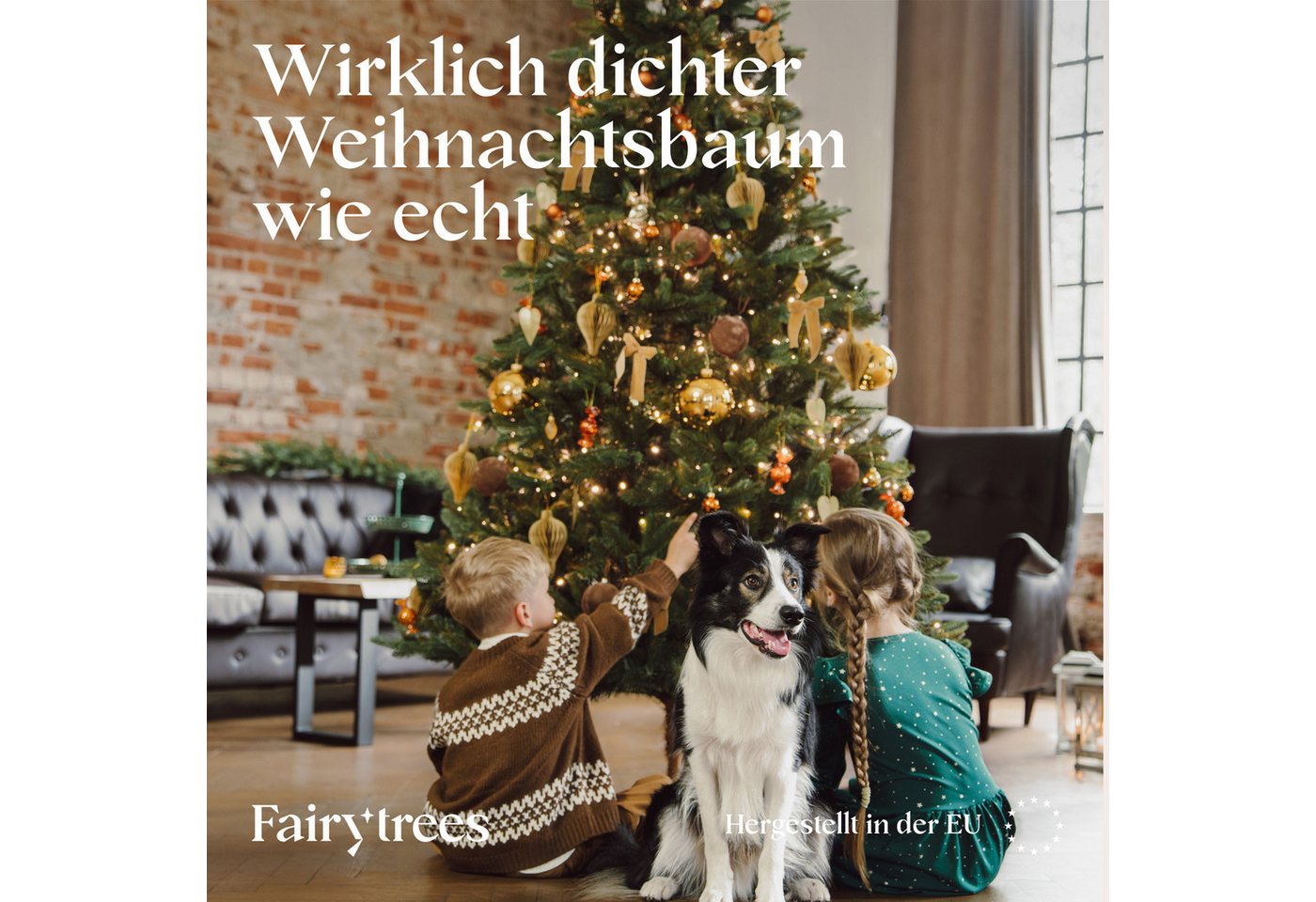 Fairytrees Künstlicher Weihnachtsbaum FT29, Nordmanntanne Premium, mit braunem Stamm und Echtholz Baumständer – Bild 3 von 5
