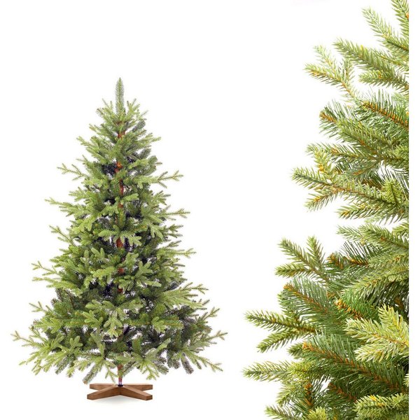 Fairytrees Künstlicher Weihnachtsbaum FT32, Bayerische Tanne Premium, BAYERISCHE Tanne Premium, Made in EU, Christbaum Holzständer
