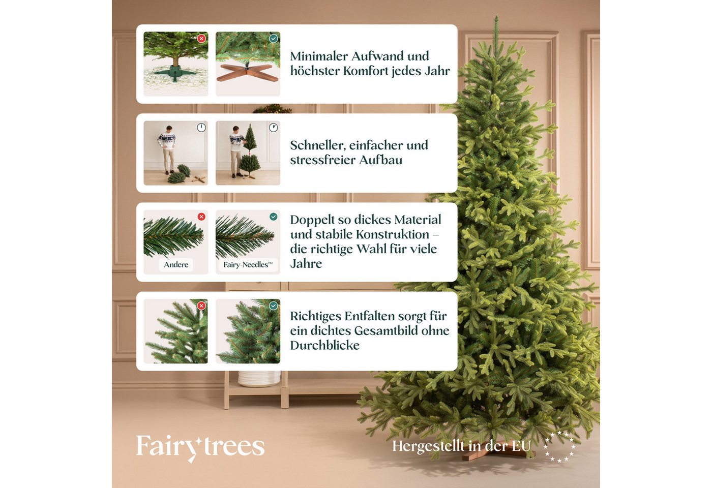 Fairytrees Künstlicher Weihnachtsbaum FT32, Bayerische Tanne Premium, BAYERISCHE Tanne Premium, Made in EU, Christbaum Holzständer – Bild 5 von 5